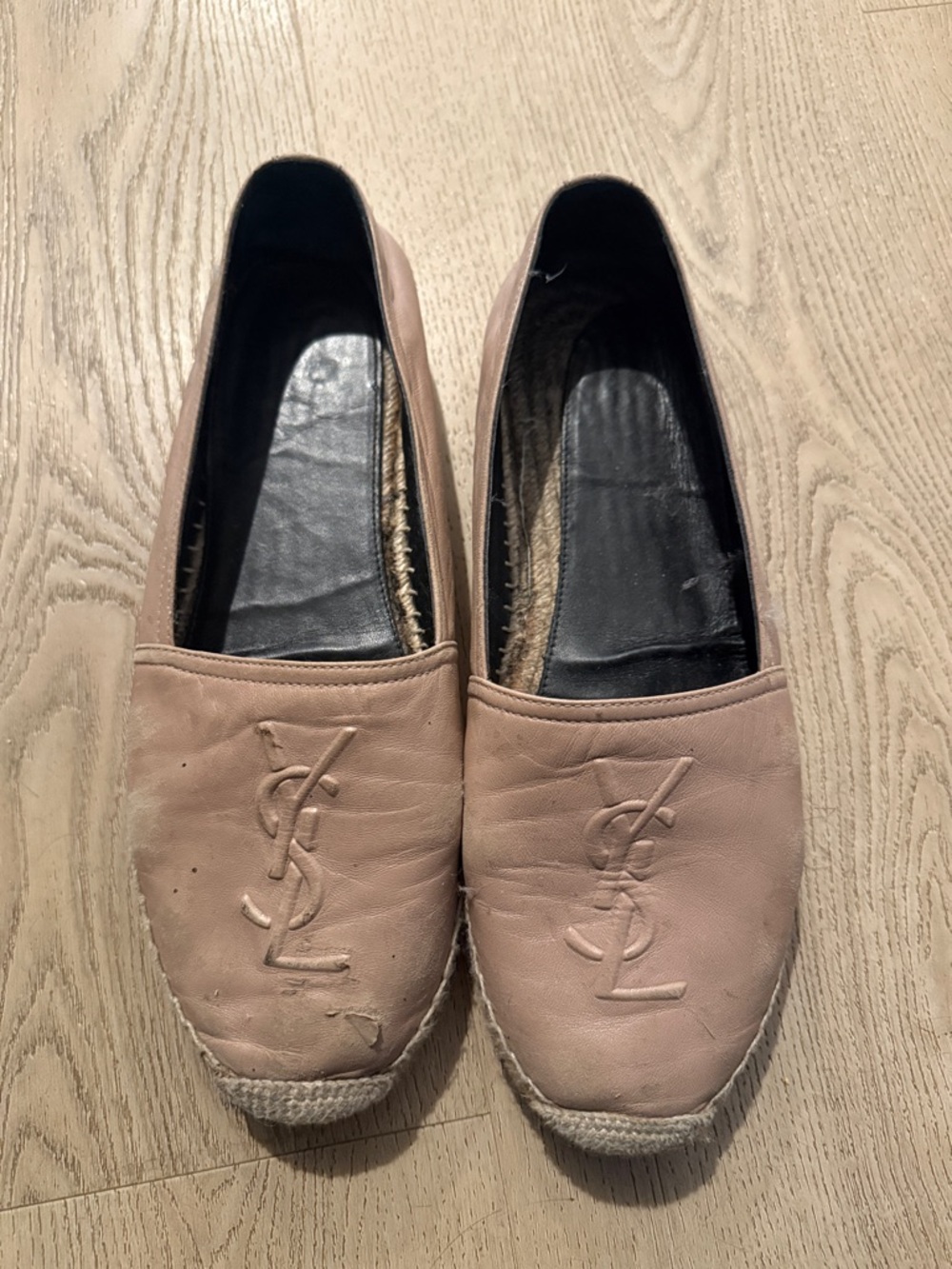 Yves Saint Laurent Blush Leather Espadrille Flats